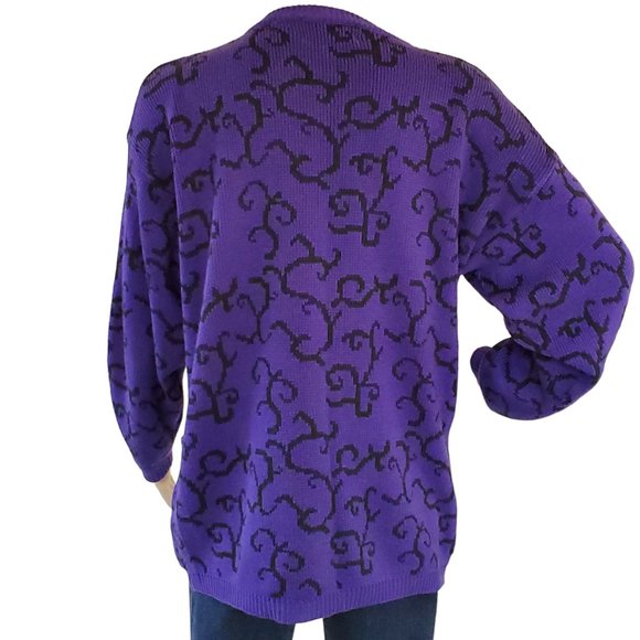 Jimmy Garcia Cardigan Sweater Women's M Purple Black Long Sleeve Button Acrylic - Picture 9 of 11